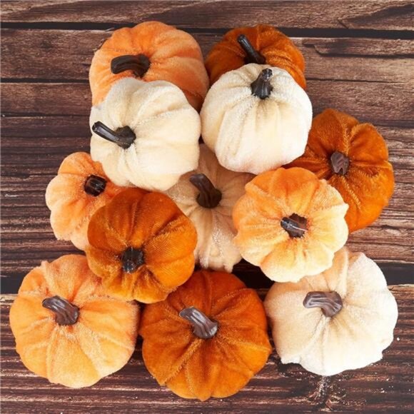 Pumpkin Decor 12pcs Artificial‎ Fake Faux Velvet Foam Fabric Pumpkins Decoration - Picture 1 of 6